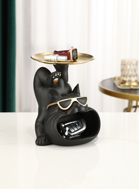 入户法斗犬收纳托盘放钥匙摆件大嘴狗玄关置物架门口鞋柜高档装饰