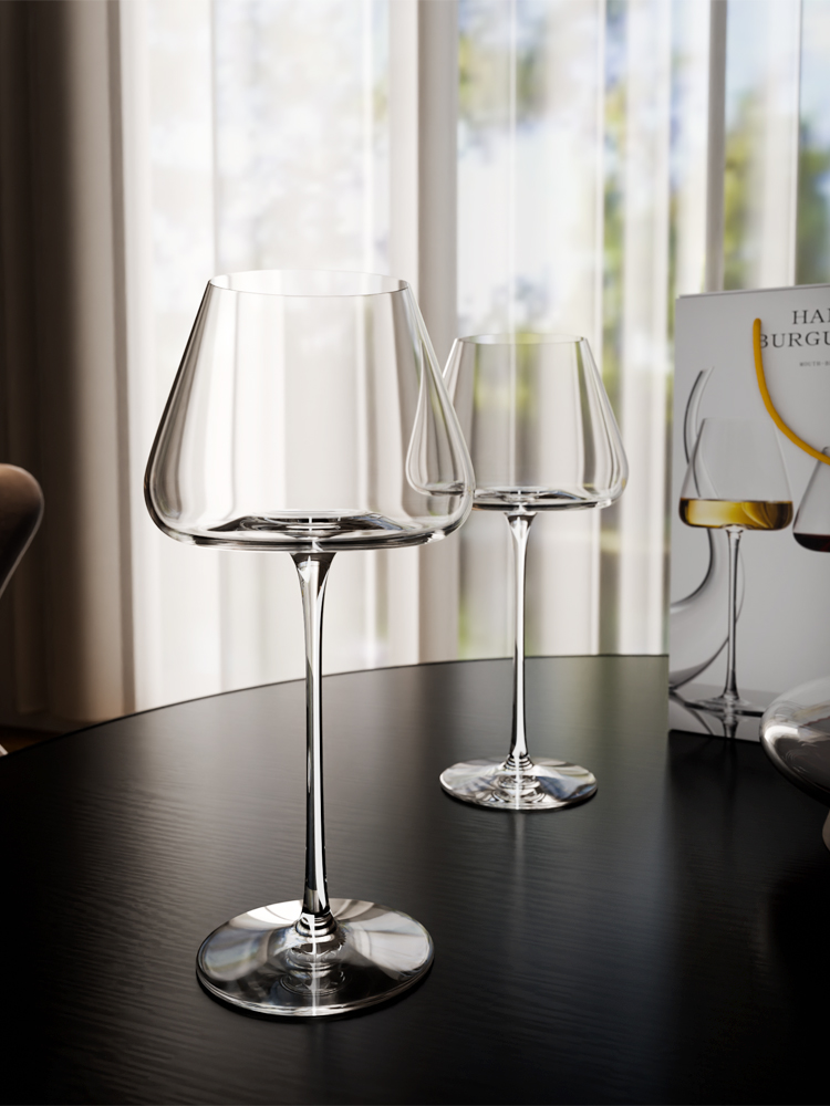 高颜值大号勃艮第红酒杯轻奢高档凹槽高脚杯水晶玻璃葡萄酒杯家用