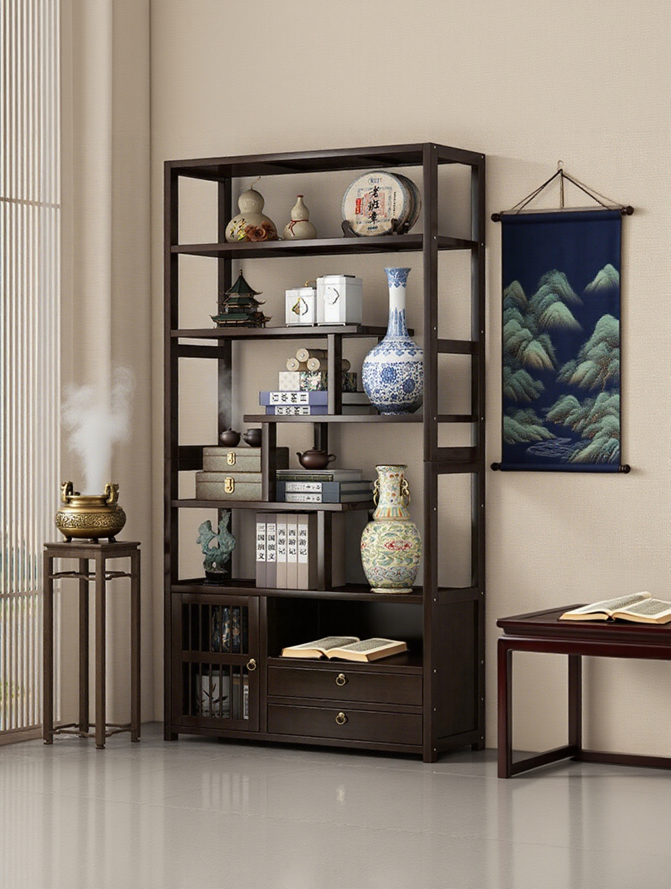 茶柜置物架家用陈列架茶具收纳柜新中式博古架紫砂壶摆放架展示架