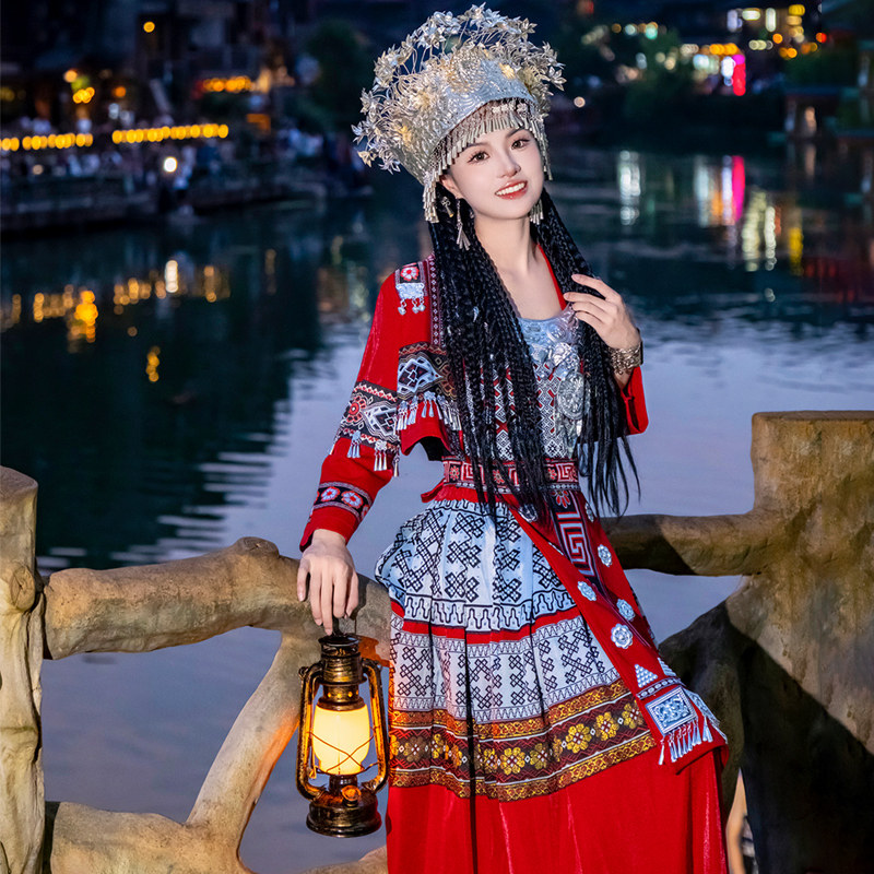 正品苗族服装女少数民族服饰成人湘西苗寨写真旅拍吊带长裙舞台演