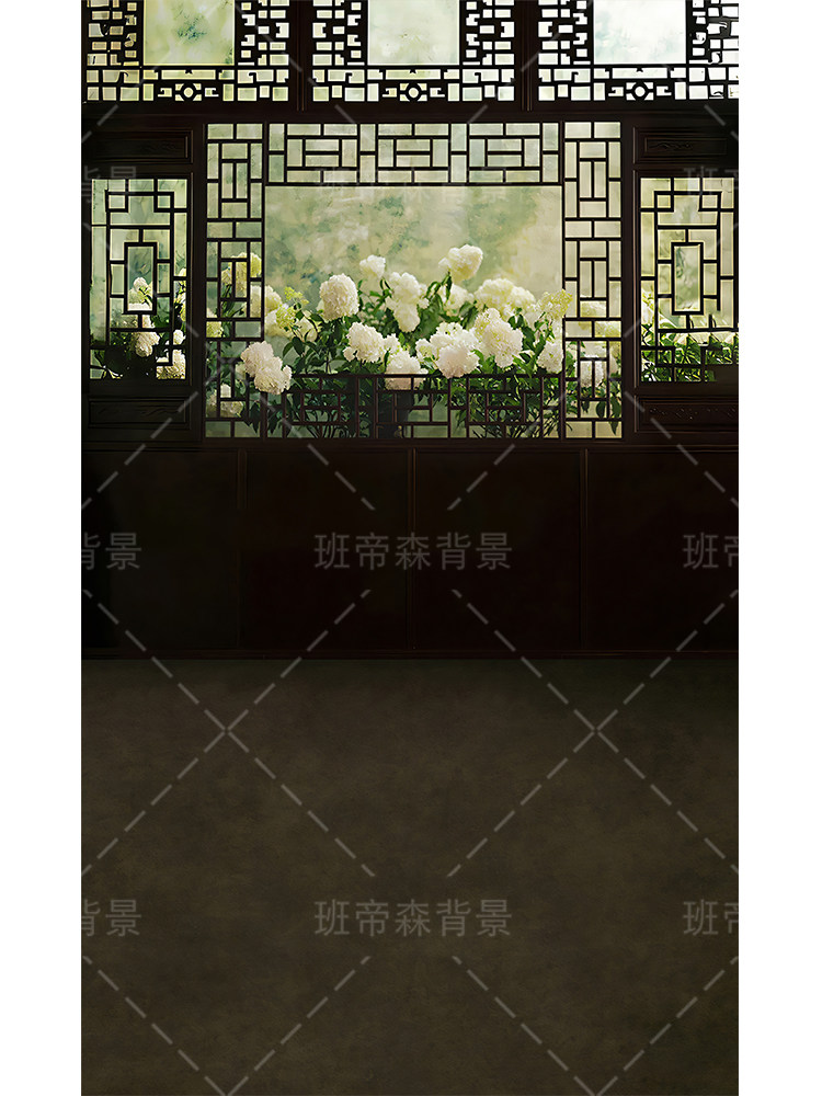园林古风影楼婚纱新中式国风影棚室内道具摄影拍照背景布屏风工笔
