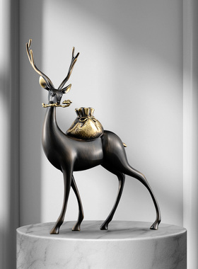 招财铜鹿家居装饰品客厅玄关书架电视柜办公室桌面轻奢高档摆件