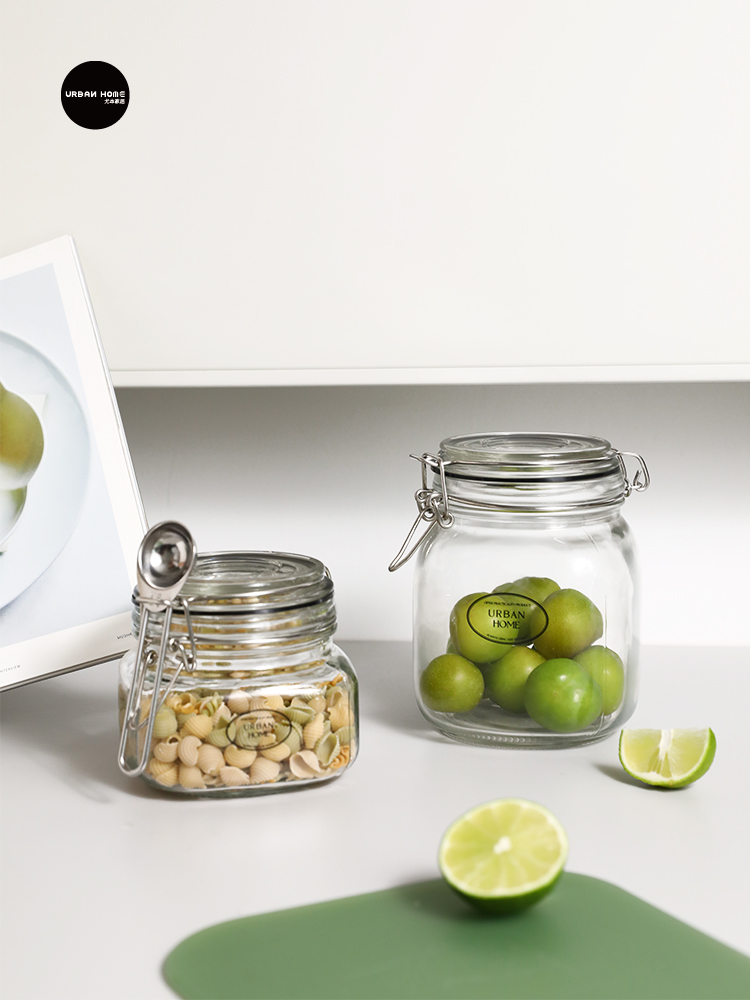 尤本家居卡扣玻璃密封罐食品级别杂粮蜂蜜药材果酱储存罐茶叶瓶子