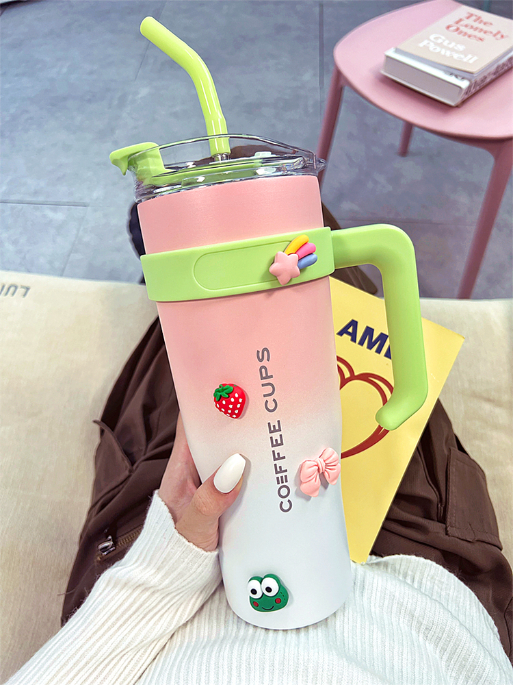 巨无霸冰霸杯大容量316不锈钢大号保冰保冷两用咖啡吸管保温杯子