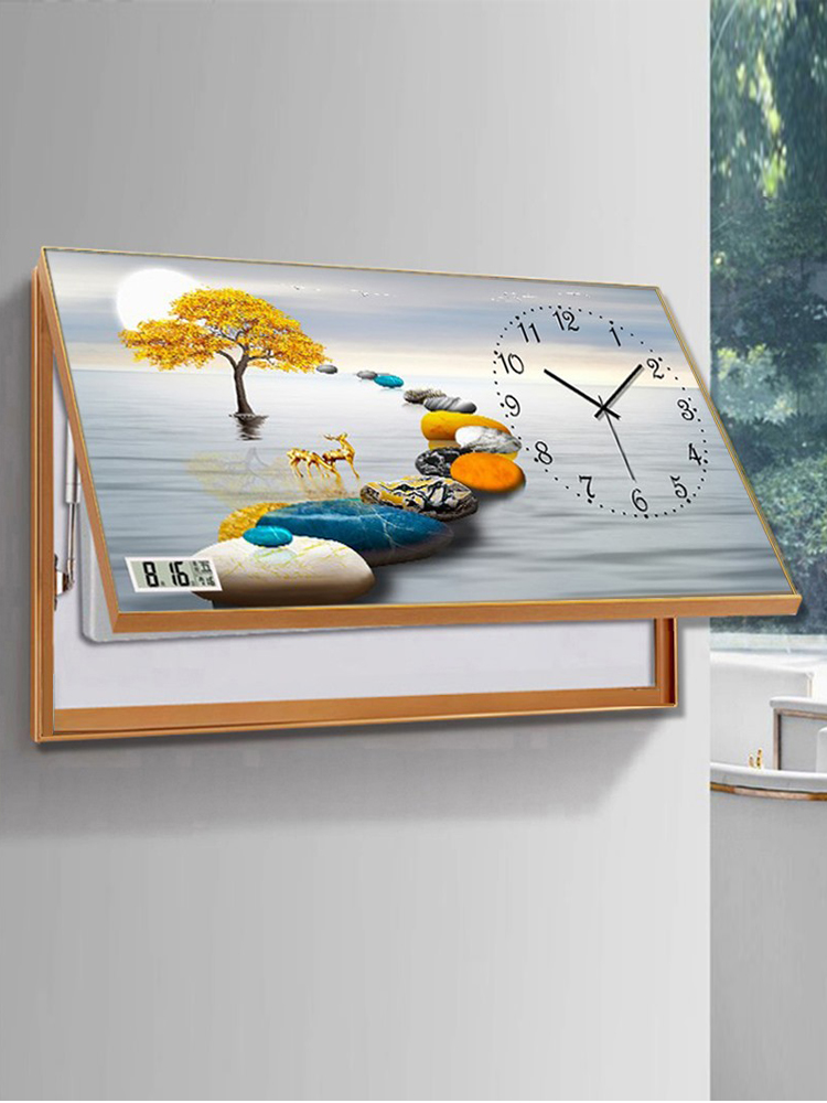 万年历电子钟表电表箱上翻挂钟客厅家用现代轻奢餐厅遮挡箱装饰画