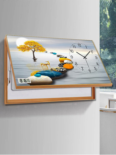 万年历电子钟表电表箱上翻挂钟客厅家用现代轻奢餐厅遮挡箱装饰画