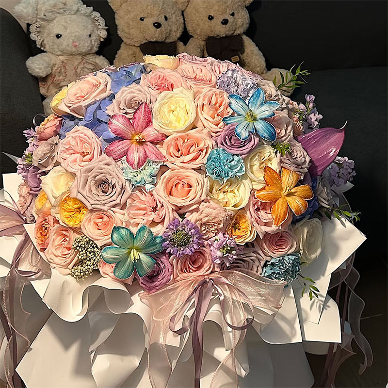 生日礼物女生多巴胺花束礼物送闺蜜永生花抱抱桶花束送女友情人节