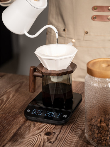 野啡 巽震八边木柄手冲咖啡分享壶套装黑曜石高硼硅玻璃咖啡壶