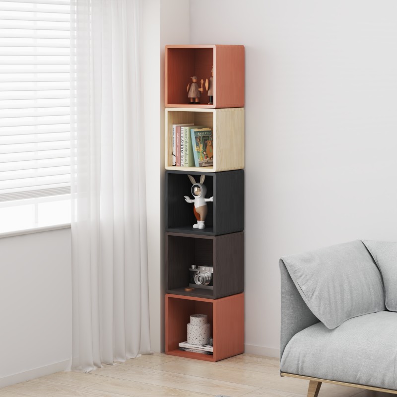 松木格子柜实木储物柜客厅落地自由组合书架定制实木简易收纳柜