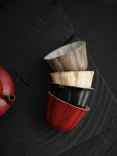 圭隐堂侘寂风日式粗陶茶杯复古手工花瓣主人杯个人单杯闻香品茗杯