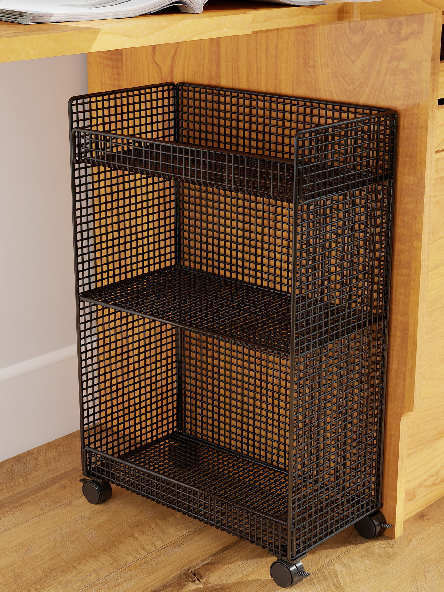 桌下置物架可移动带轮落地小推车办公桌面书本收纳书柜桌旁边书架