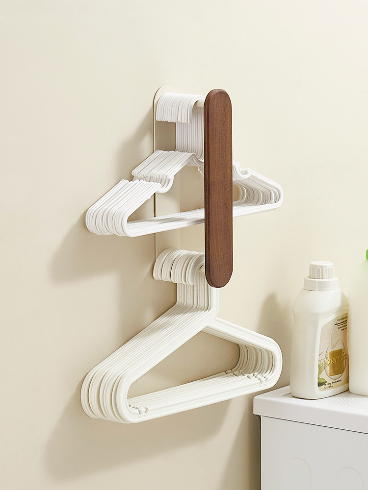 美拉德胡桃木衣架收纳架阳台家用挂架实木晾衣架壁挂式整理置物架