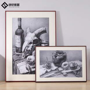 简约铝合金素描画框挂墙a3相框定制做A4装 裱细窄边架4k8开空框架