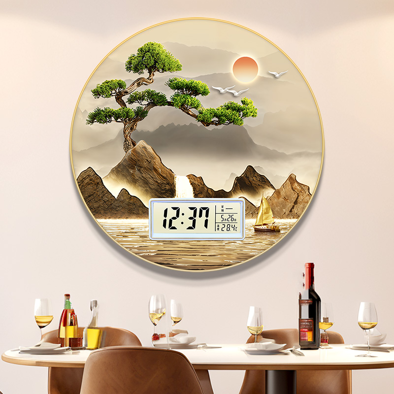 钟表挂钟客厅2025新款高级感时钟挂画餐厅万年历装饰画挂墙表座钟