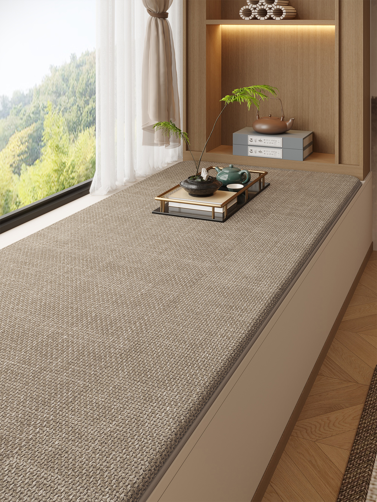 飘窗垫窗台垫日式简约亚麻编织四季通用防滑耐脏定制卧室阳台坐垫