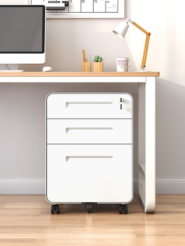 桌下活动柜铁皮文件柜办公室储物柜移动矮柜带锁抽屉柜收纳小柜子