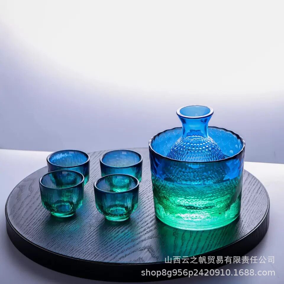 日式和风加厚锤目纹玻璃温酒器酒具套装清酒壶冰酒器小冰桶玻璃罐