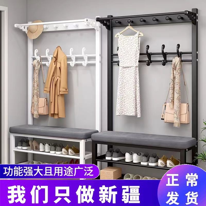 新疆包邮换鞋凳挂衣架一体鞋柜进门口家用衣帽架小型客厅可坐软包
