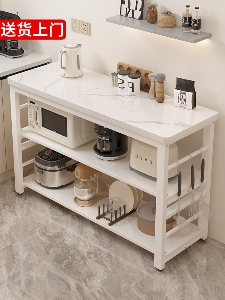 厨房置物架岩板落地多层微波炉储物柜多功能切菜桌工作台收纳架子