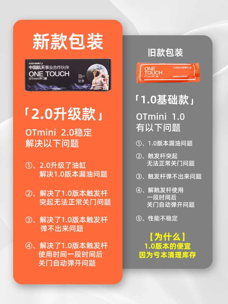 炬森OT自动开门器免拉手衣柜高门按弹器按压式mini反弹器阻尼缓冲