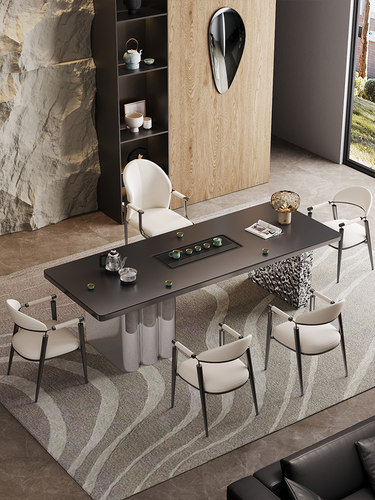 岩板茶桌椅组合轻奢现代高级感泡别墅茶桌办公一体商务接待泡茶台