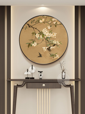 喜上眉梢入户玄关装饰画宋代美学客厅圆形挂画餐厅卧室床头花鸟画