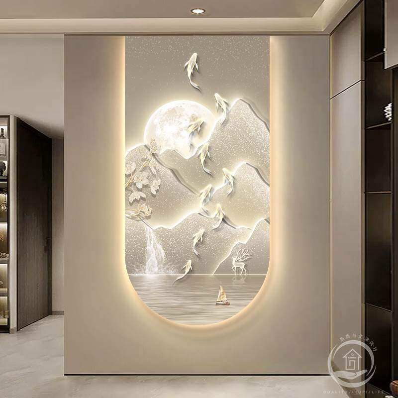 九鱼图玄关装饰画轻奢入户正对门山水壁画灯走廊过道大气金山挂画,家居饰品,氛围画/灯画,淘宝优惠券,粉丝福利购,淘宝优惠卷