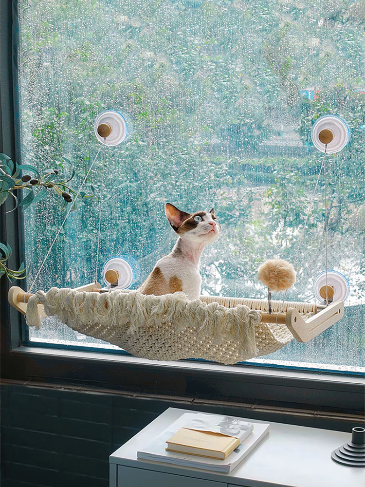 猫咕哩猫吊床猫咪观景台玻璃窗户秋千阳台窗台窗边吸盘式猫窝大号