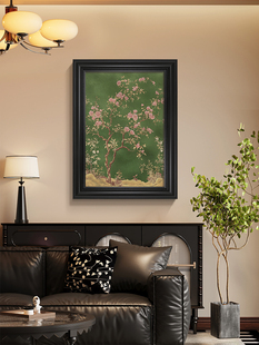 南洋覆古客厅装饰画、古色古香沙发背景墙挂画、梵高杏花绿法式壁
