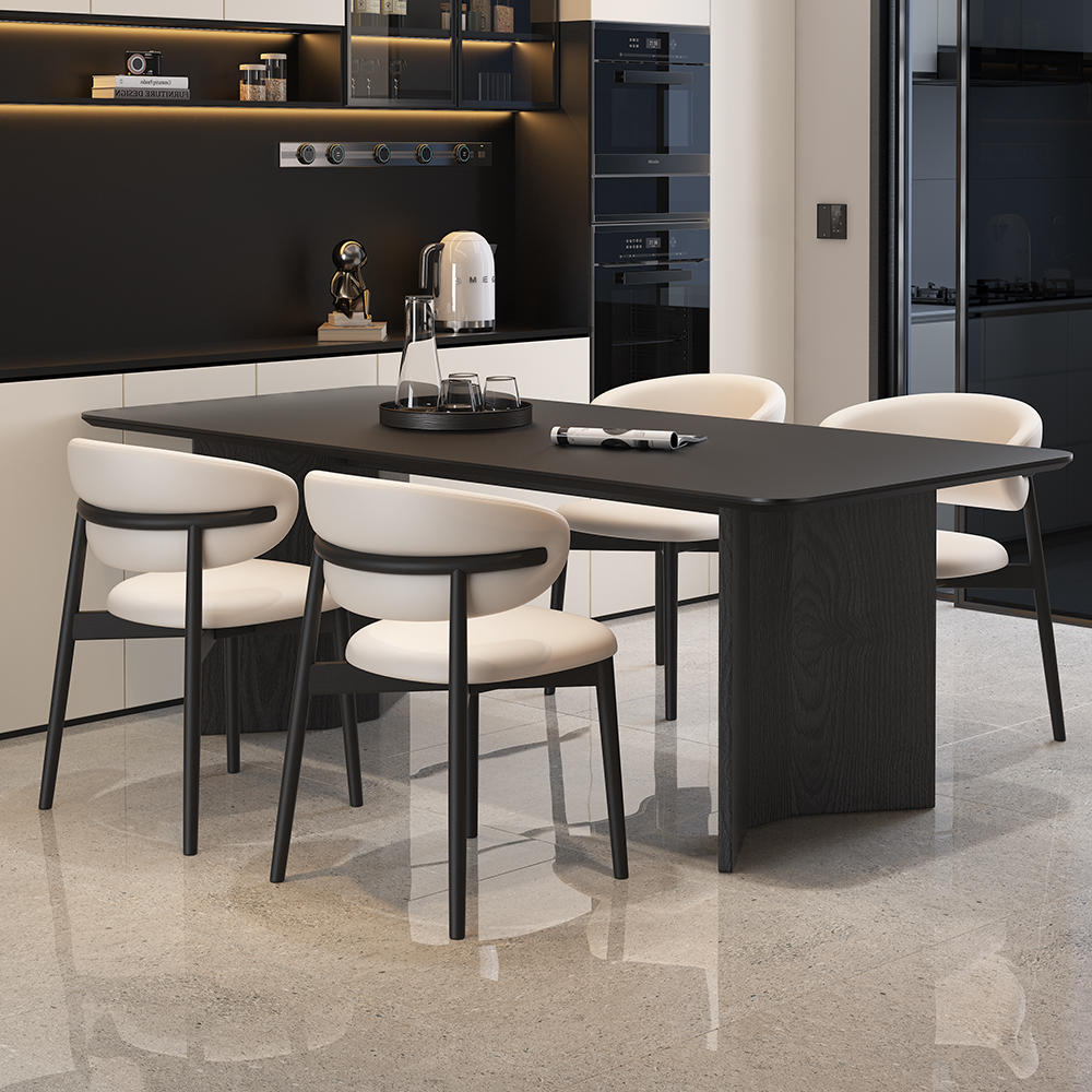 实木岩板餐桌椅意式轻奢极简设计师高级感黑色北欧家用小户型餐桌