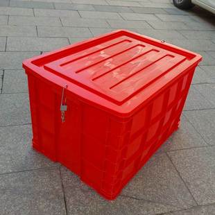 红色带锁周转箱带盖带轮工具箱防偷运输箱可上锁不良品塑料框胶箱