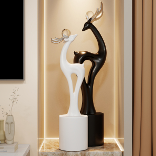 创意对鹿大型落地摆件客厅电视柜沙发旁轻奢装 饰品高级感乔迁礼物