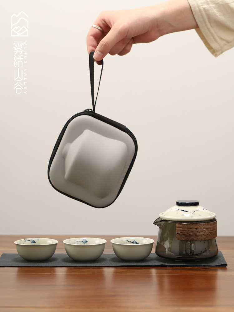 便携式旅行茶具套装功夫茶具釉下彩手绘陶瓷快客杯防烫随身泡户外