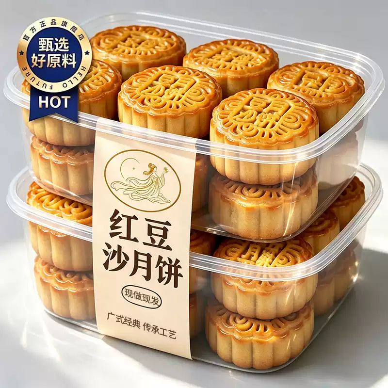 红豆沙月饼广式经典枣泥老式手工传统中秋节月饼袋装官方旗舰店