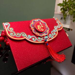 儿媳妇次见面礼红包眼物万元中国风流苏覆古高端眼硬壳结婚大