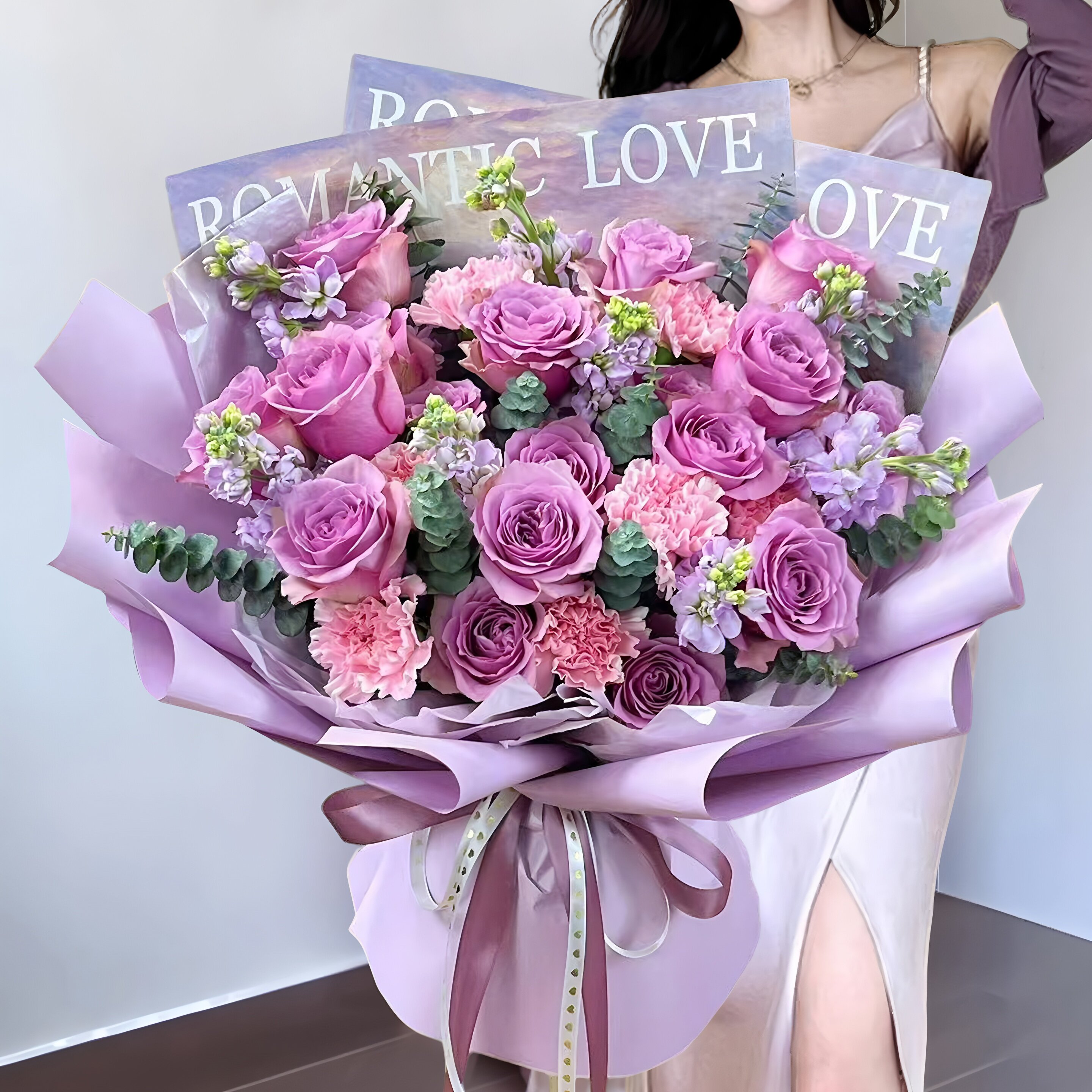 母亲节康乃馨紫玫瑰混搭百合花束鲜花速递同城配送北京礼物花店
