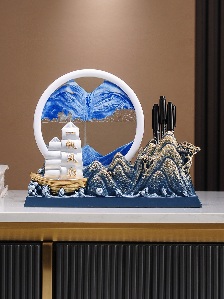一帆风顺帆船创意收纳笔筒流沙画摆件办公室桌面装饰乔迁开业礼物