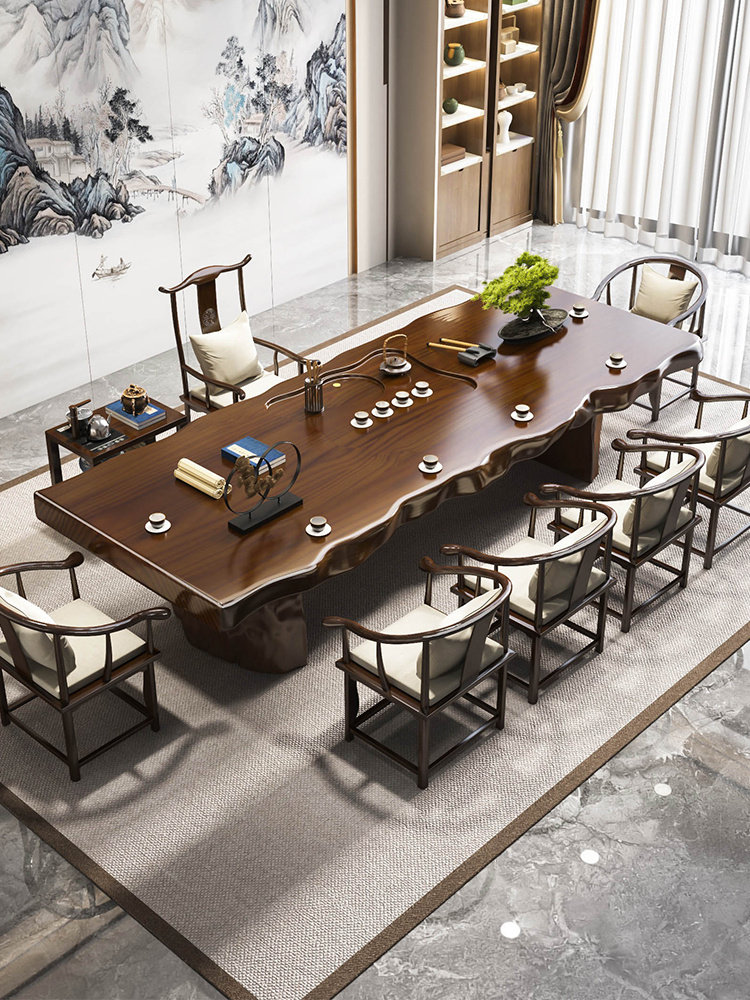 大板茶桌新中式家用茶台现代简约办公室实木茶桌椅组合一桌五椅,住宅家具,家用茶台/茶桌,淘宝优惠券,粉丝福利购,淘宝优惠卷