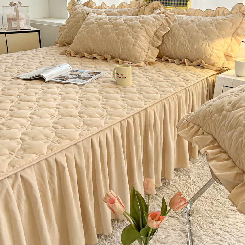 2024款新款加厚夹棉床裙式床罩单件三件套加棉床单花边落地遮丑秋