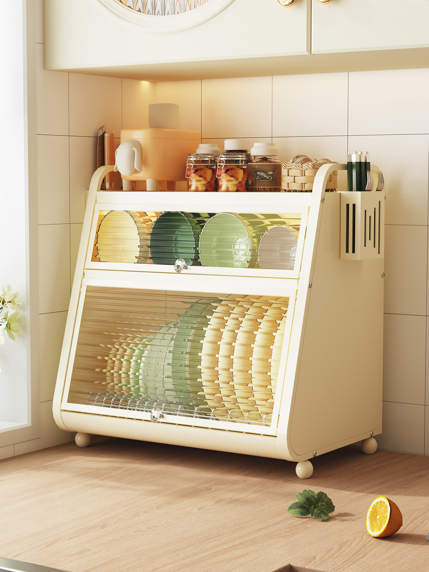 厨伴碗柜厨房置物架多层台面家用餐具防尘收纳盒多功能碗碟沥水架