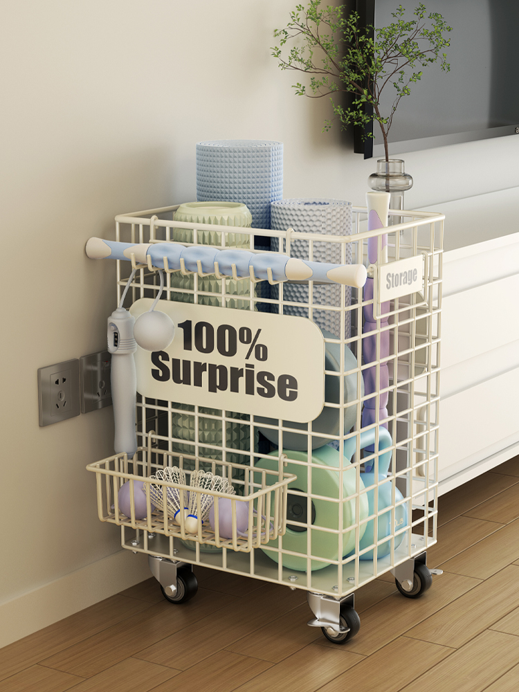 a生瑜伽垫收纳筐带轮家用运动装备羽毛球拍收纳架健身器材置物架