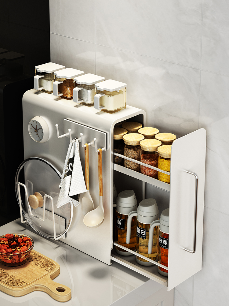 厨房调料置物架多功能抽拉式调料架调味料收纳盒转角台面收纳柜子