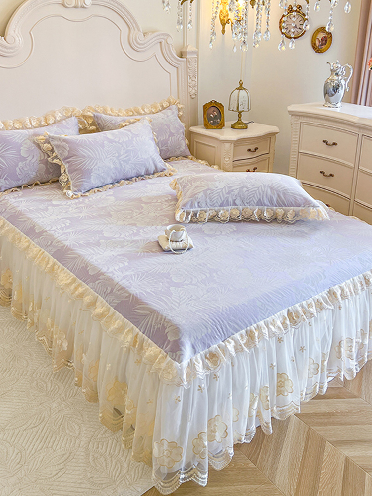 床裙款提花冰丝凉席三件套夏天凉感空调席软席子床罩可机洗欧式