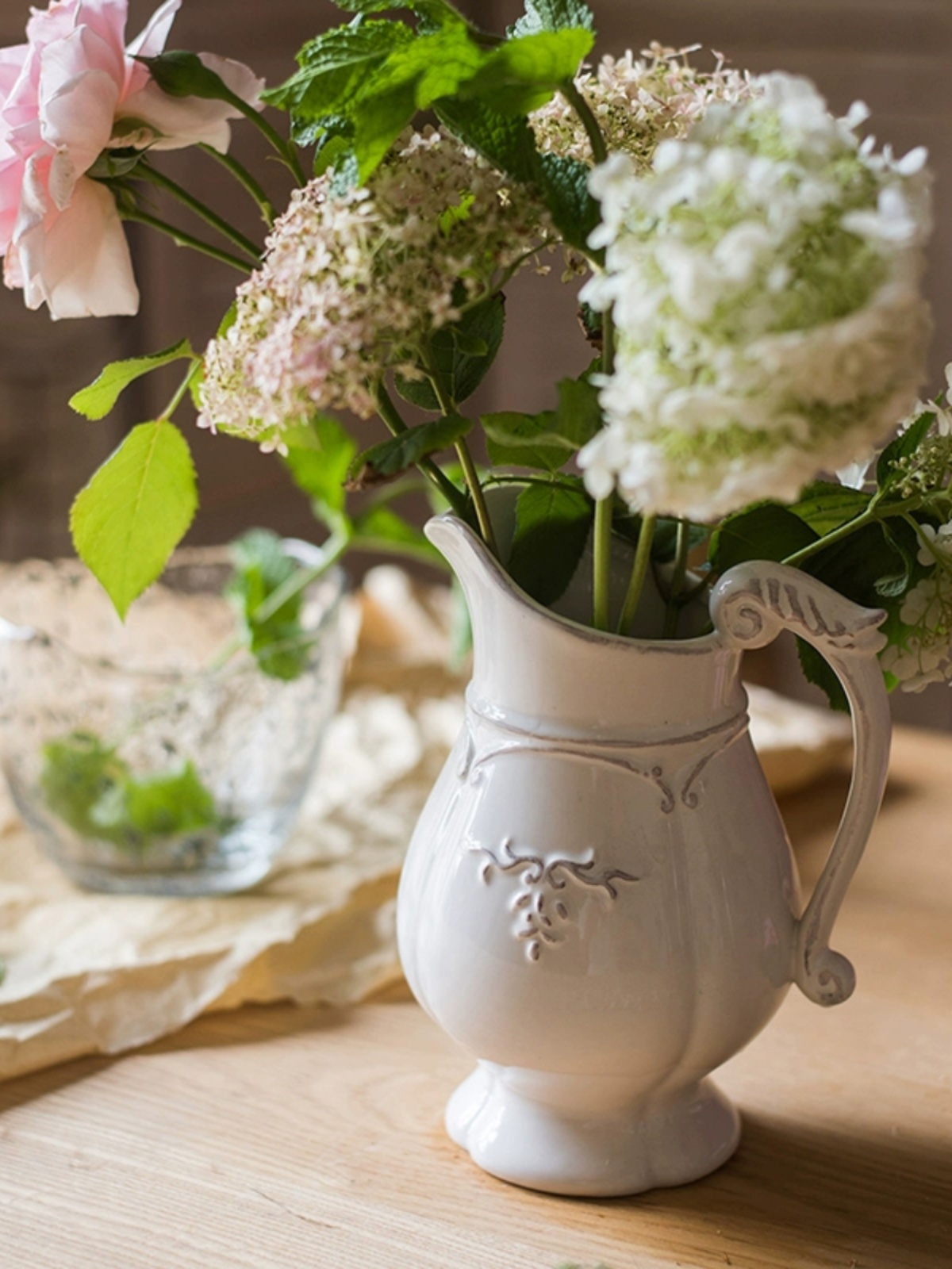 掬涵法式白瓷花壶优雅经典复古花器花瓶陶瓷釉下彩装饰摆件