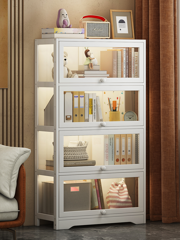 白色学生书架家用置物架落地收纳架防尘带门桌面儿童书柜储物柜子