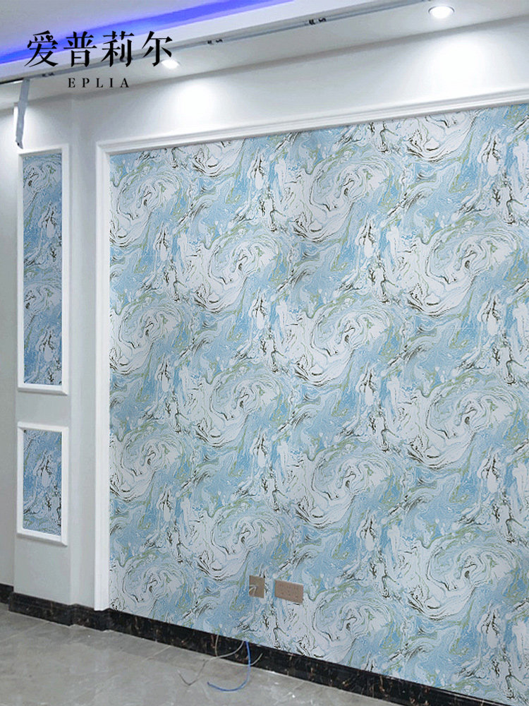 北欧风格蓝色仿大理石纹墙纸客厅卧室主卧电视墙背景墙壁纸高级感
