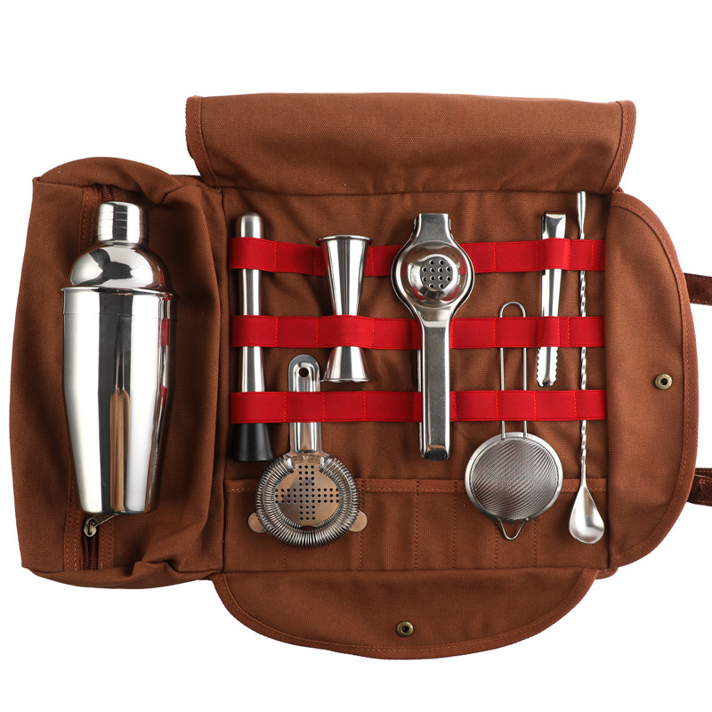 新款不锈钢鸡尾酒调酒器收纳包套装户外便捷调酒工具调酒师工具包,餐饮具,调酒器,淘宝优惠券,粉丝福利购,淘宝优惠卷