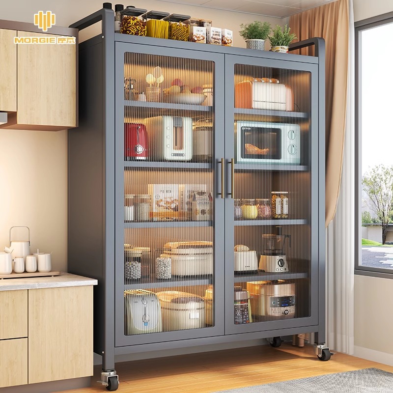 家用厨房置物架钢制对开门防尘橱柜小家电收纳柜卧室多功能收纳柜