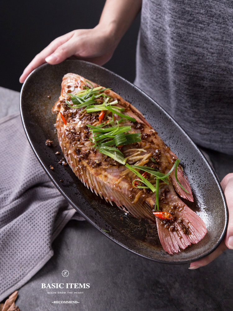 大号陶瓷鱼盘椭圆盘家用菜盘子窑变盘蒸鱼盘大尺寸装盘餐厅餐具,餐饮具,盘,淘宝优惠券,粉丝福利购,淘宝优惠卷