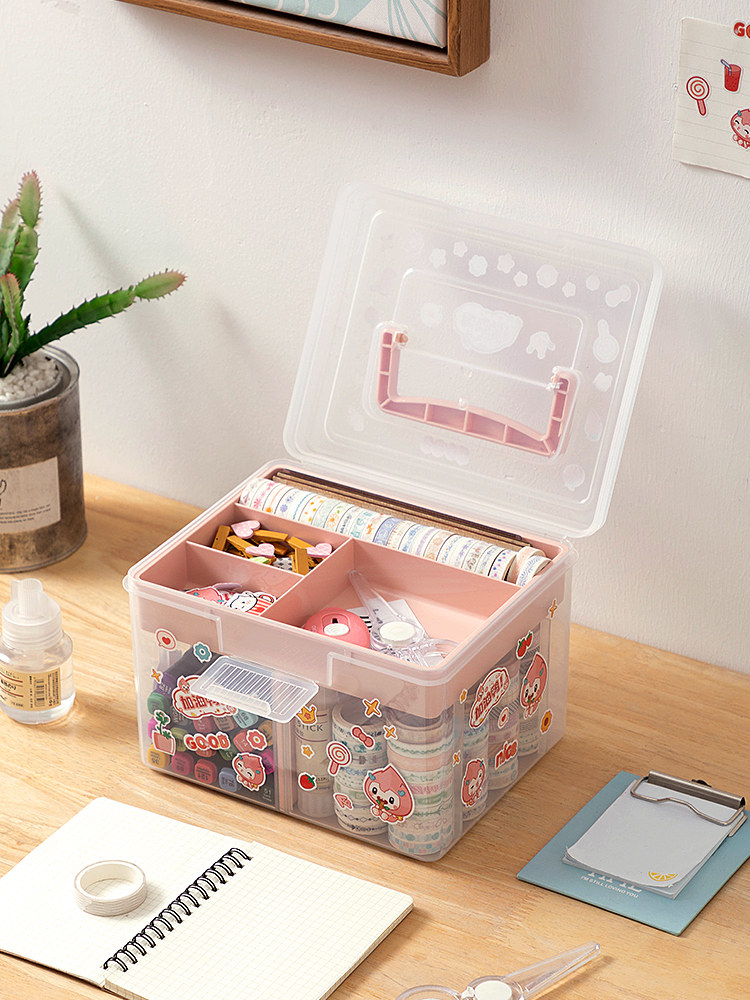 手帐贴纸收纳盒胶带工具素材用品笔咕卡桌面大容量女生手提分格箱,收纳整理,桌面收纳盒,淘宝优惠券,粉丝福利购,淘宝优惠卷